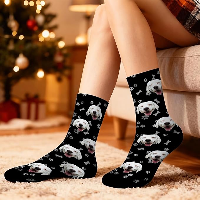 D-Story Custom Face Socks, Personalized Photo Picture on Socks, Unisex Athletic Crew Socks for Men Women
