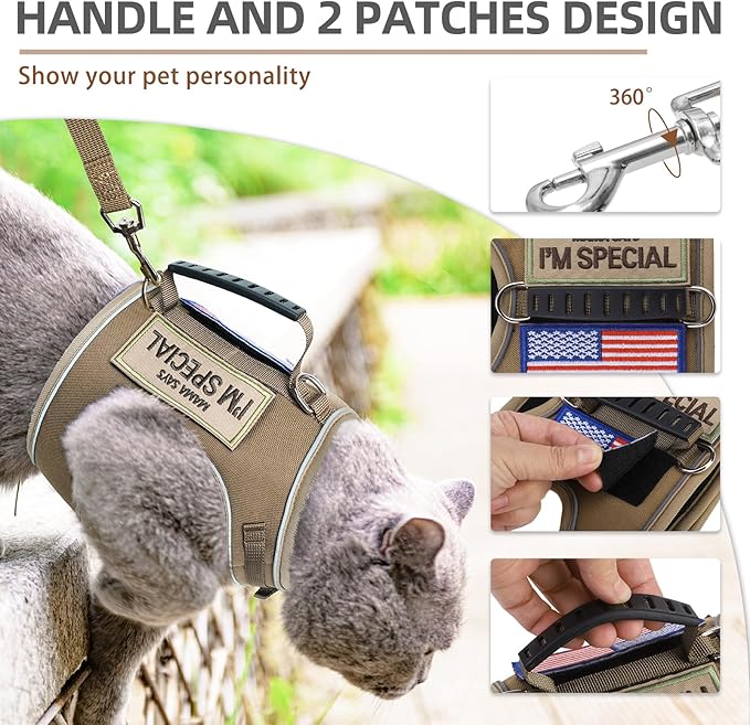 PUPTECK Soft Mesh Cat Vest Harness and Leash Set Puppy Padded Pet Harnesses Escape Proof for Cats Small Dogs Rabbits Bunny, Tactical Yellow, S