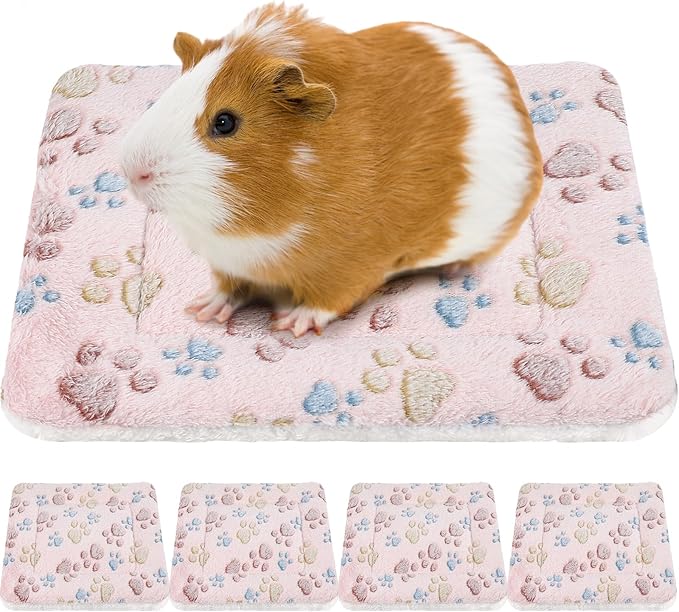 Tuanse 4 Pack Ultra Soft Dog Cat Bed Mat Small Animal Guinea Pig Bed with Cute Print Reversible Fleece Dog Crate Kennel Pad Cozy Washable Thickened Hamster Pet Beds Mat(13 x 10 Inches,Light Brown)
