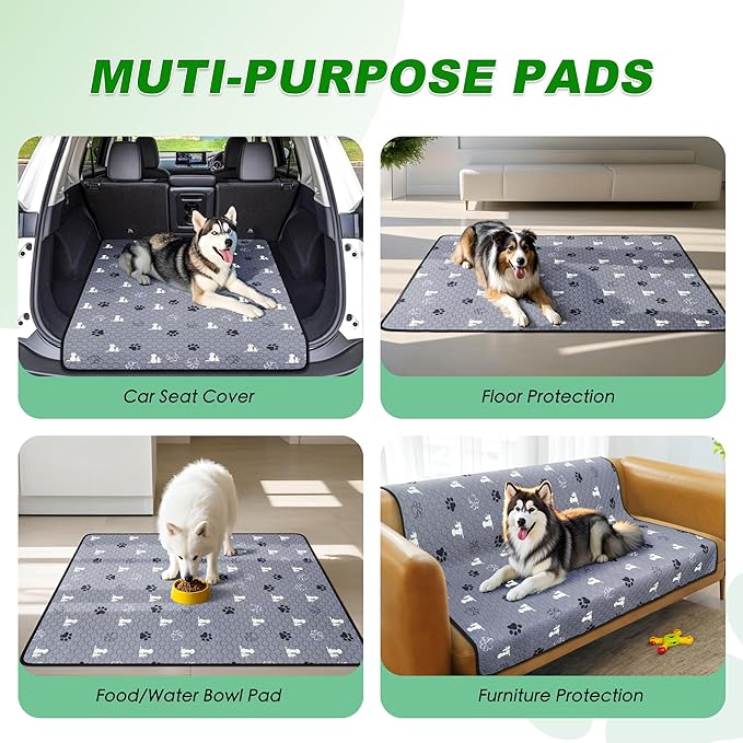 Washable Pee Pads, Puppy Pee Pad for Dogs, 2 Pack Absorbent Reusable Training Dog Pads Pet Puppy Pads, Non-Slip Potty Pads for Whelping, Playpen, Crate, Bed, Grey 36"x36"