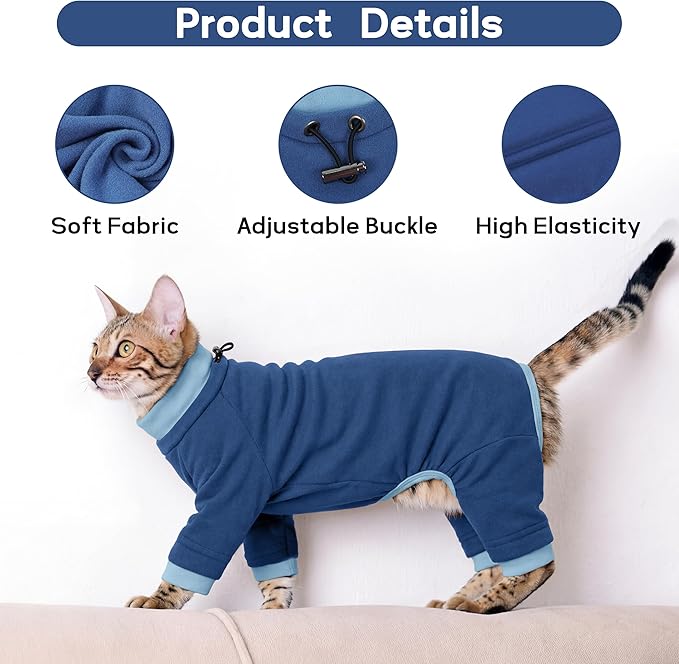 PUMYPOREITY Cat Hair Sticky Shirt – Breathable & Lightweight, Reduces Shedding Fur Pajamas, Prevents Licking Wounds After Surgery, Blue, M