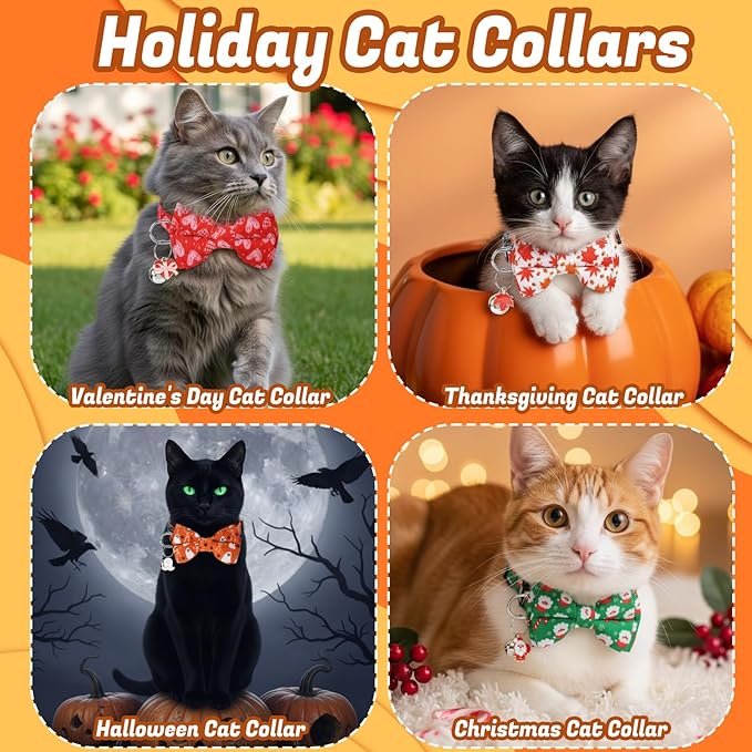 18 Pcs Holiday Cat Collars St. Patrick's Day Cat Collars with Bowtie Adjustable Breakaway Kitten Collar with Plastic Buckle for Holiday Pet Cat Costume
