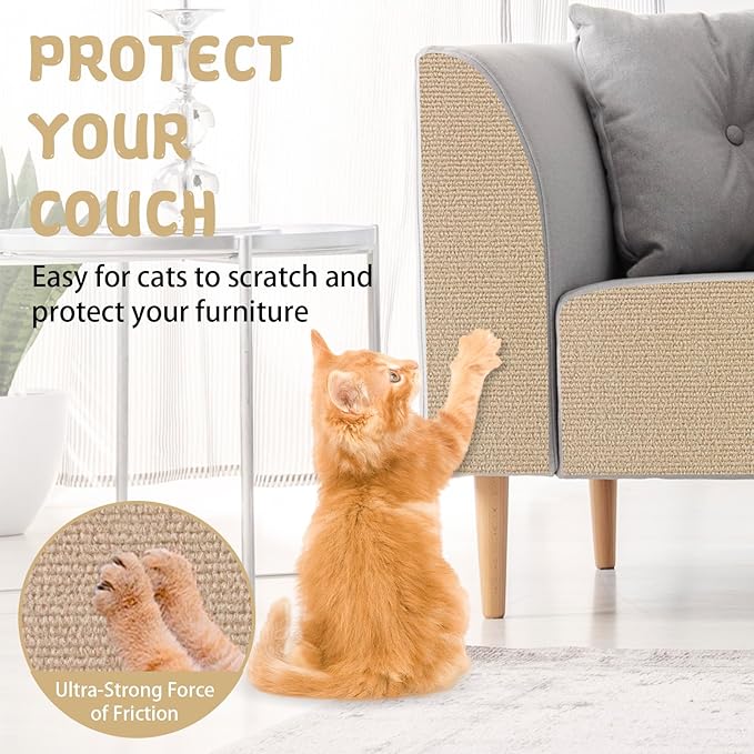 Climbing Cat Scratcher Mat Trimmable Cat Scratching Post Carpet 39.3’’x15.8’’ Self Adhesive Carpet Mat Pad Replacement for Cat Tree Shelves Post Couch Wall Furniture Steps DIY Protector (Beige)