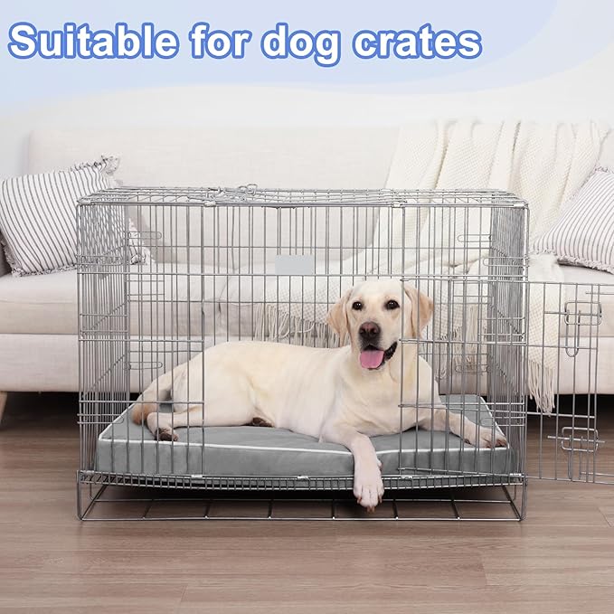 KSIIA Orthopedic Dog Bed for Crate Large Dog Bed with Removable Machine Washable Cover Waterproof Crate Pad with Egg Foam and Non-Slip Bottom, 35x22 Inch, Light Gray