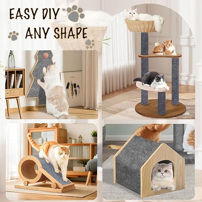 118"X15.8" Self-Adhesive Cat Scratching Mat, Couch Protector from Cat Claws, DIY Furniture Protector for Couch, Sofa, Wall & Door, Customizable Couch Scratcher from Cats Claws, No Residue (Grey)