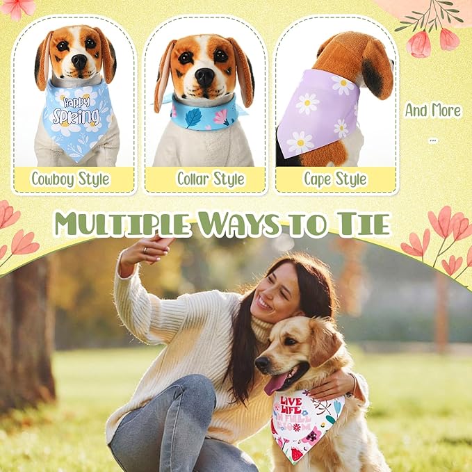 Kacctyen 50 Pcs Spring Dog Bandanas Bulk Large Bandanas for Dogs Grooming with Spring Flowers Bees Adjustable Pet Triangle Scarf Bib Washable for Small Medium Large Puppy Cats Pets Costume Accessories