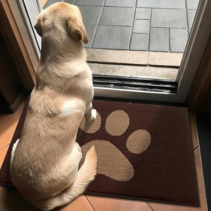 Buganda Dog Door Mat for Muddy Paws, Absorbent Dirt Trapper Non Slip Indoor Doormats, Washable Low-Profile Mat for Mud Dogs, Entryway Carpet for Inside Floor (47x32 Inches, Brown)