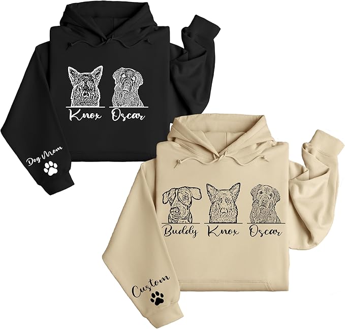 Custom Dog Mom Sweatshirt, Personalized Line Art Portrait Dog Hoodie, Customized Pet Lover Gifts, Custom Outline Pet Gift (Sweatshirt) Natural