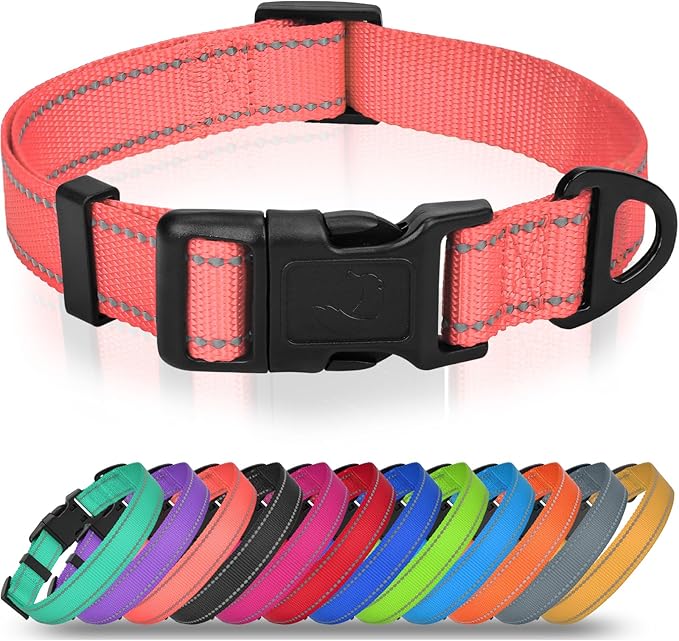 Joytale Large Dog Collar, Reflective and Adjustable Nylon Pet Collar with Quick-Release Buckle for Extra Large Dogs, Pink, XL