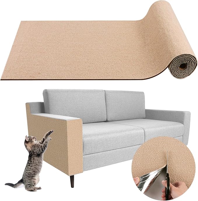 Climbing Cat Scratcher Mat Trimmable Cat Scratching Post Carpet 39.3’’x15.8’’ Self Adhesive Carpet Mat Pad Replacement for Cat Tree Shelves Post Couch Wall Furniture Steps DIY Protector (Beige)