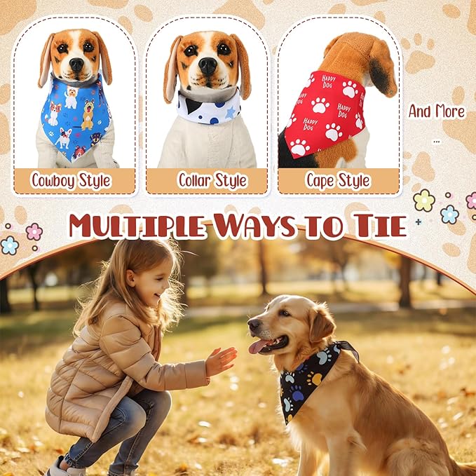 Kacctyen 50 Pcs Dog Bandanas Bulk Large Bandanas for Dogs Grooming with Dog Paws Pattern Adjustable Pet Triangle Scarf Bib Washable for Small Medium Large Puppy Cats Pets Costume Accessories