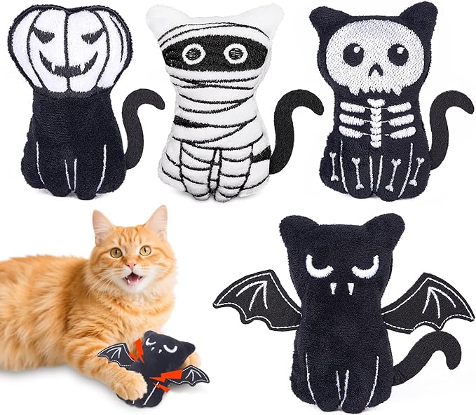 Retro Shaw Cat Toys 4Pcs, Catnip Toys for Indoor Cats Kitty, Durable Crinkle Sound Interactive Cat Nip Kicker Kitten Toys for All Breeds
