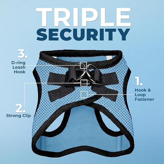 Best Pet Supplies Voyager Step-in Air Harness - All Weather Mesh, Reflective, No Pull Harness for Dogs, Cats - Secure with Hook & Loop Fastener, Buckle, Double D-Rings - Baby Blue/Black Trim, S
