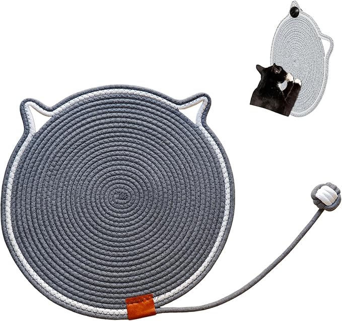 Cat Scratcher Mat, Natural Cotton Rope Cat Scratching Pad, 16.9'' Round Cat Wall & Floor Scratch Pad, Durable Double - Sided Cat Scratcher, Furniture Protector for Wall, Sofa, Couch, Carpet, Dark Grey