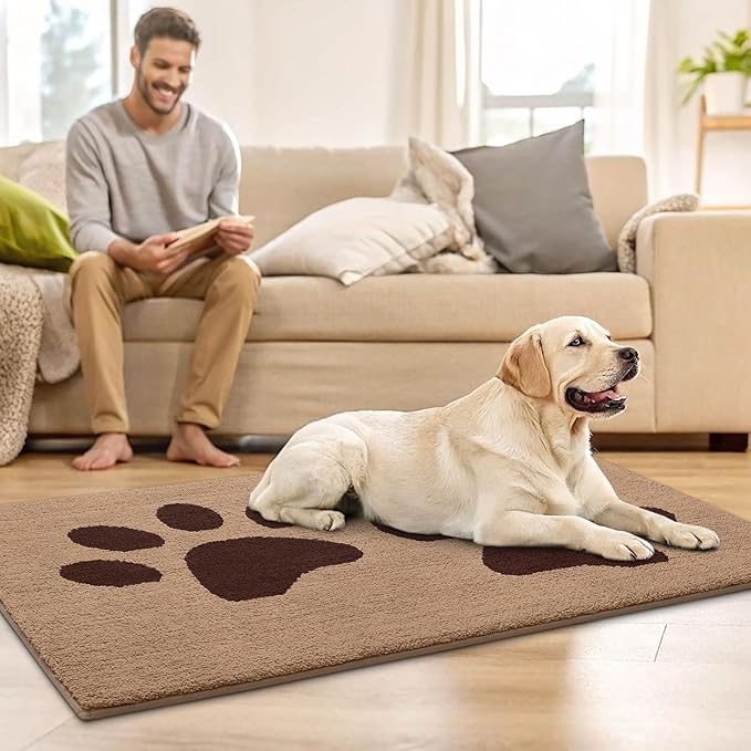 Buganda Dog Door Mat for Muddy Paws, Absorbent Dirt Trapper Washable Indoor Doormats, Non Slip Low-Profile Mud Mat for Dogs, Front Entrance Doormat for Inside Floor (70x24 Inches, Beige)
