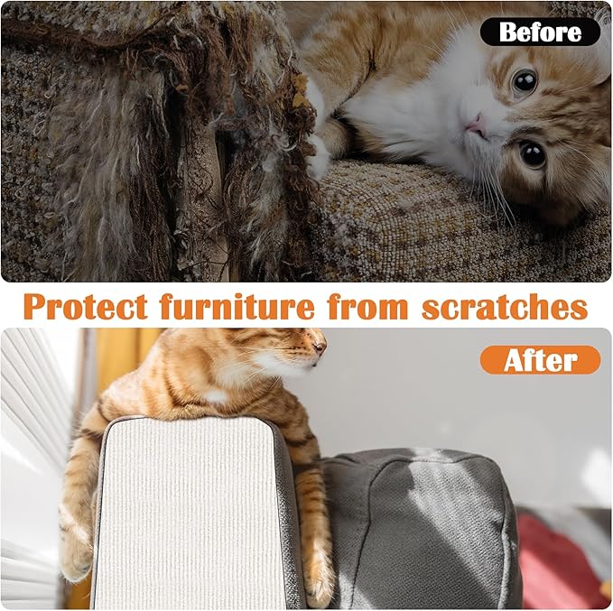 Cat Scratch Furniture Protector - 118" x 13.8" Trimmable Self-Adhesive Cats Claws Scratch Pads, DIY Cat Climbing Couch Protector for Scratch Post Cat Tree Replacement Indoor (Cream White)