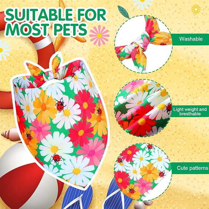 Eccliy 30 Pack Summer Flower Dog Bandanas Bulk Soft Triangle Dog Scarfs Polyester Bandana Pet Costume Cute Scarf Bibs with Flowers Patterns for Small Medium Large(Flower,X-Large)