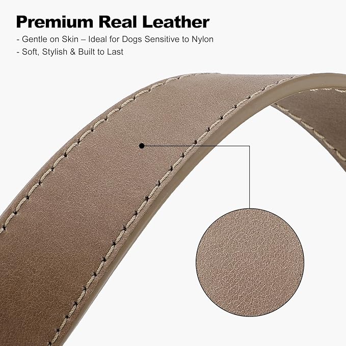 Plutus Pet Genuine Leather Dog Collar – Adjustable Pet Collar with Quick Release Metal Buckle, Soft Real Leather for Small Medium Large Dogs, Heavy Duty & Skin-Friendly (Ash Brown, S)