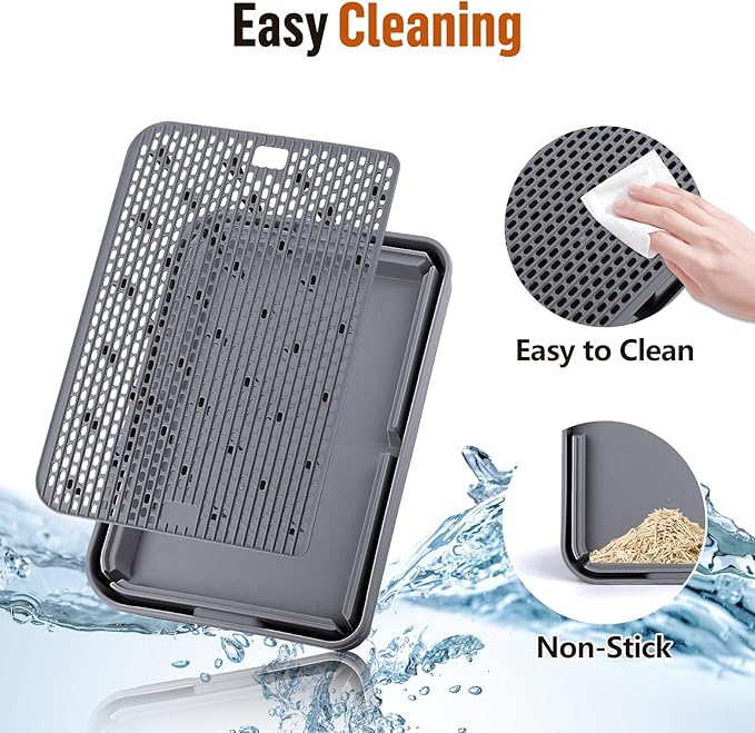 Large Cat Litter Box Step Mat, 16.5"x11.2" Cat Ramp Stairs, Cat Litter Catcher for Self-Cleaning Litter Box, Cats Pedal Step Stool Ideal for Kitten & Older Cats (Dark Grey)