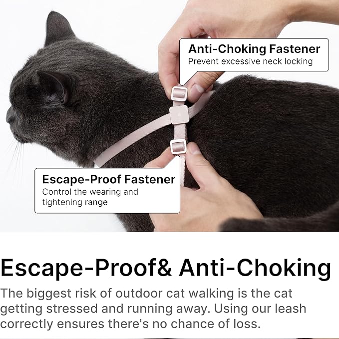 Cat Harness and Leash 2-in-1, Escape Proof Anti-Chocking Harness Adjustable Lighweight Leash for Walking Outoor Training for Kitten Small Large Cats Puppy, US IDA Bronze Award (Space Gray)