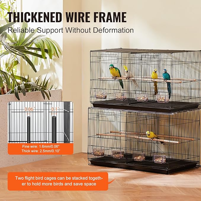 VEVOR 30-inch Flight Bird Cage, Stackable Divided Small Parakeet Cage for Parrots Canaries Cockatiels Lovebirds Finches Budgies Conures Macaws Pet Travel Birdcage with Handle and Perches