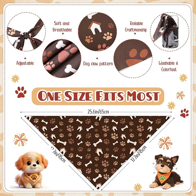 Kacctyen 50 Pcs Dog Bandanas Bulk Large Bandanas for Dogs Grooming with Dog Paws Pattern Adjustable Pet Triangle Scarf Bib Washable for Small Medium Large Puppy Cats Pets Costume Accessories