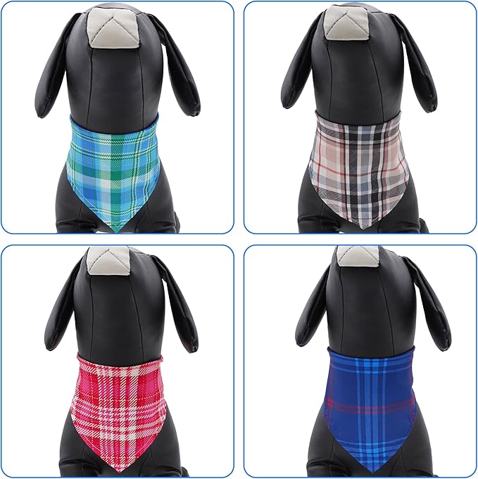 30 Pcs Plaid Dog Bandanas for Small Dogs Stitch Dog Bandana Bulk Reversible Print One Side Polyester Puppy Scarves Party Grooming S