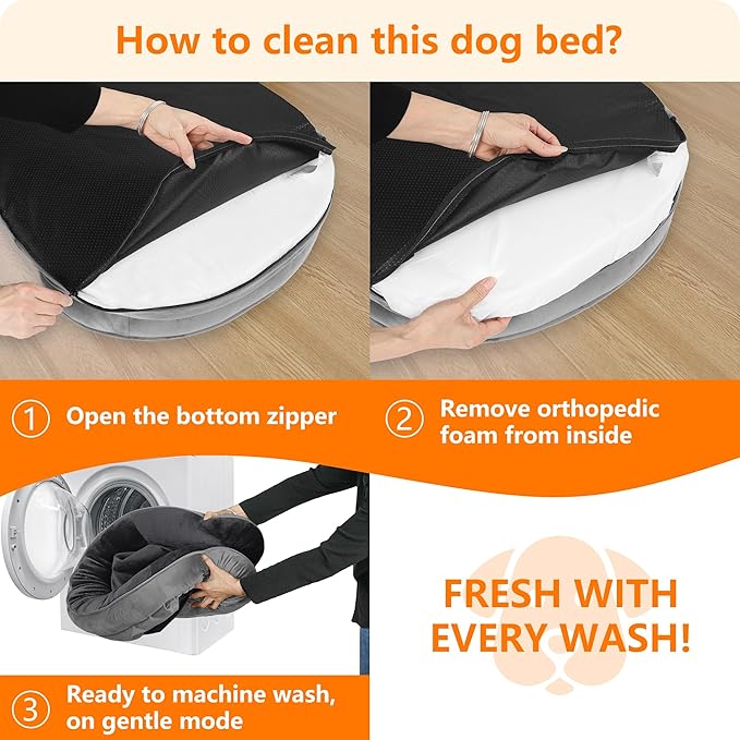 Dwanton Orthopedic Dog Bed for Medium Dogs with Gel Memory Foam, Waterproof Dog Sofa, Washable Pet Bed with Four Sided Bolster Cushion, Removable Cover & Non-Slip Bottom, 35", Dark Gray