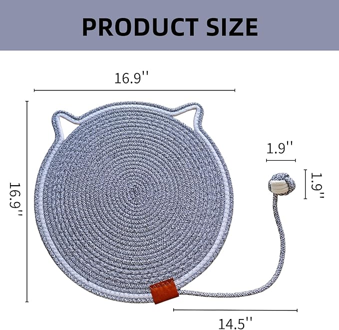 Cat Scratcher Mat, Natural Cotton Rope Cat Scratching Pad, 16.9'' Round Cat Wall & Floor Scratch Pad, Durable Double - Sided Cat Scratcher, Furniture Protector for Wall, Sofa, Couch, Carpet, Grey