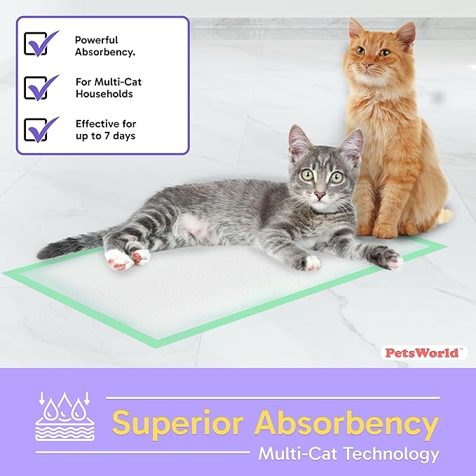 PETSWORLD Multi Cat Pad Refills for Cats Breeze Litter System, Ultra-Absorbent, Quick Dry - (50 Count, Unscented)
