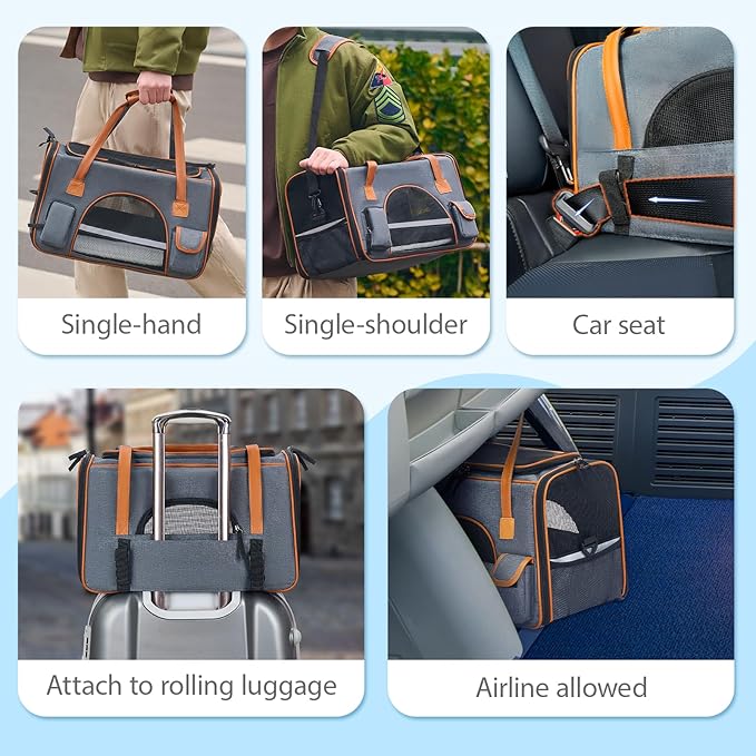 Pesen 20x12x11 Inches Cat Carrier– Fits Pets Up to 28 lbs, Anti-Collapse Design, Multiple Storage Pockets, Cat Carrier Soft Ideal for Medium Cats, Puppy, Rabbits and Other Small Animals