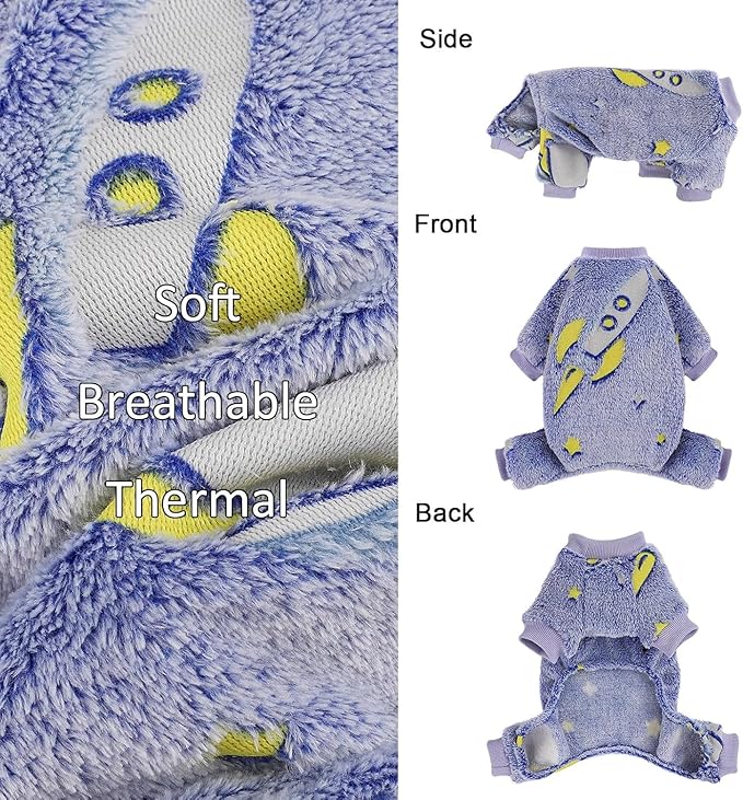Fleece Dog Pajamas Small, Fall Winter Pjs, Cute Extra Small Puppy Clothes, 4 Legs Dog Sweater Jumpsuit, Soft Stretchy Doggie Onesies Pet Apparel Outfits for Chihuahua Yorkie Blue, Small