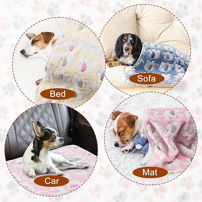 1 Pack 3 Blankets Super Soft Fluffy Premium Fleece Pet Blanket Flannel Paw Printed Throw for Dog Puppy Cat (Medium 30x20'', Pink, Yellow, Blue)
