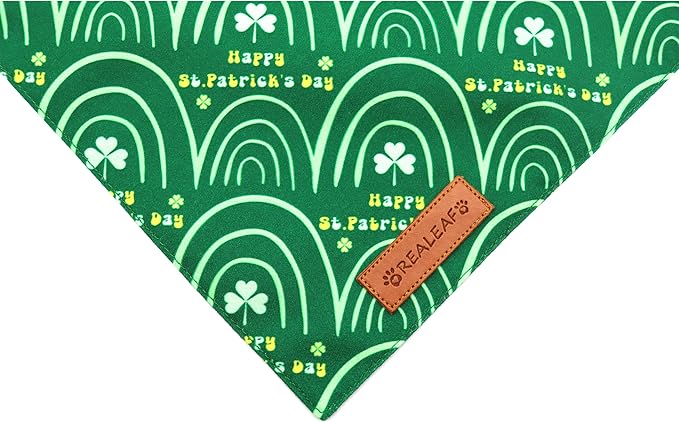Realeaf St. Patrick's Day Dog Bandanas 2 Pack, Reversible Green Dog Scarf for Boy and Girl, Premium Durable Fabric, Holiday Bandana for Medium and Large Dogs Pets (Large)