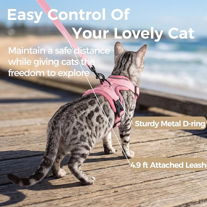 Cat Harness and Leash Set Escape Proof Tactical Small Kitten Harness Emotional Support Cat Vest, Pink, S