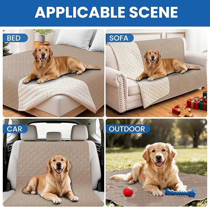 Waterproof Couch Covers for Pets, Waterproof Dog Bed Cover, Anti-Slip Soft Dog Blankets, Couch Cover for Dogs Washable, Pet Blanket for Puppy Large Dogs Cat (68x82 Inch, Khaki)