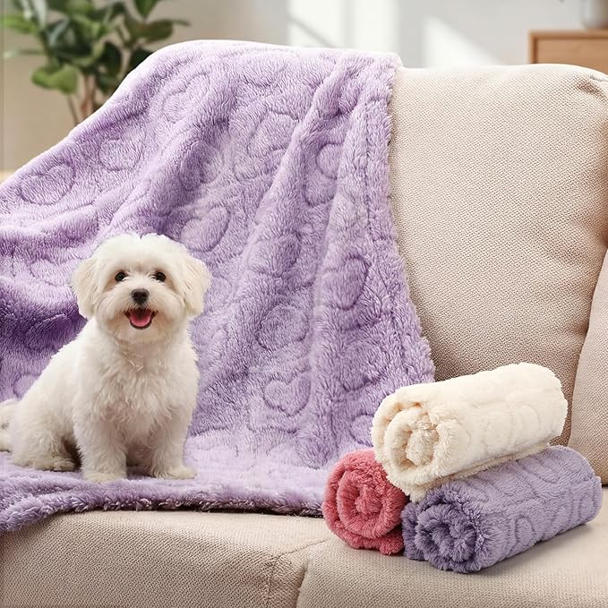 Tegeme 3 Pcs Small Dog Blanket 280 GSM Washable Pet Bed Cover Soft Fluffy Puppy Blanket 3D Textured Heart Checkered Pattern Fleece Soft Cat Plush Pet Throws for Kitten Doggy(Classic Colors,20"×30")