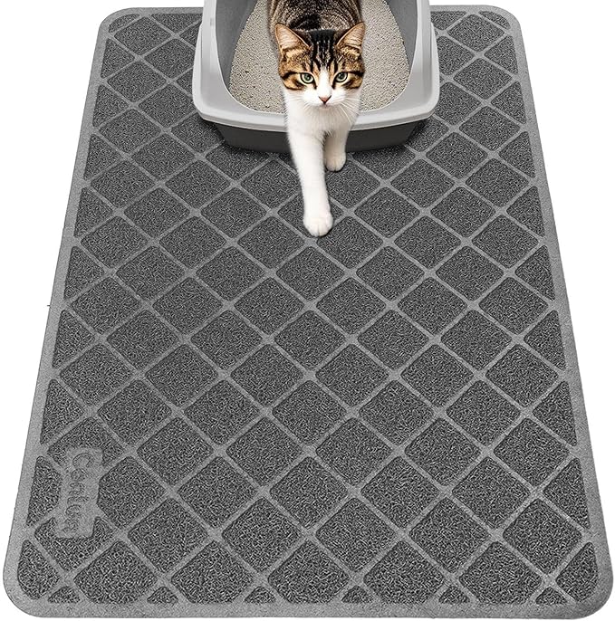 Cat Litter Mat Litter Trapping Mat, 35" x 23" Premium Durable PVC Grid Mesh with Scatter Control, Non-slip, Less Waste Cat Litter Box Mat, Soft on Kitty’s Paws, Urine Waterproof