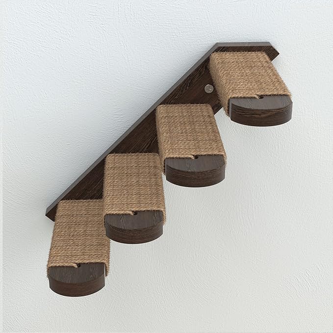 Skywin Cat Steps - Solid Rubber Wood Cat Stairs Great for Scratching and Climbing - Easy to Install Wall Mounted Cats Shelves for Playful Cats (Brown, Left to Right)