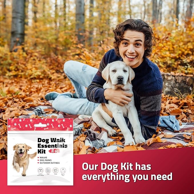 pH Advantage Dog Walking Essentials Kit – Includes Poop Bags, Disposable Water Bowl, Treats & Food – Travel-Friendly Pack Perfect for Walks, Hiking & Unexpected Emergencies - Red Style (50)