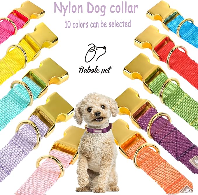 Nylon Dog Collar - Adjustable Deep Purple Soft Webbing Dog Collars for Small Medium Large Dogs Boy Girl Puppy Collar with Safety Metal Buckle M