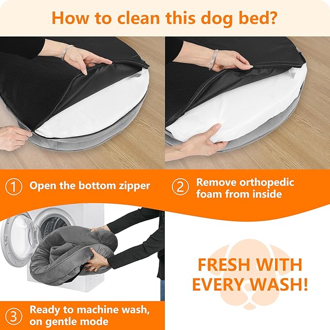 Dwanton Orthopedic Dog Bed for Extra Extra Large Dogs with Gel Memory Foam, Waterproof Dog Sofa, Washable Pet Bed with Four Sided Bolster Cushion, Removable Cover & Non-Slip Bottom, 48", Medium Gray