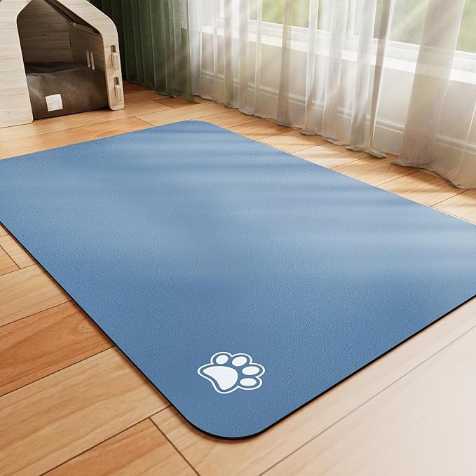 Dog Food Mat - Absorbent Cat Mat for Food and Water, No Stains Pet Feeding Bowl Mat, Easy to Clean Pet Placemats, Quick Dry Dog Water Dispenser Mat for Messy Drinkers | Paw Blue 18"x34"