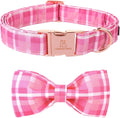 Lionheart glory Pink Plaid Dog Collar, Adjustable Dog Collar with Bowtie, Pet Gift Girl Collar for Dog Soft Bowtie Dog Collars for Medium Dogs