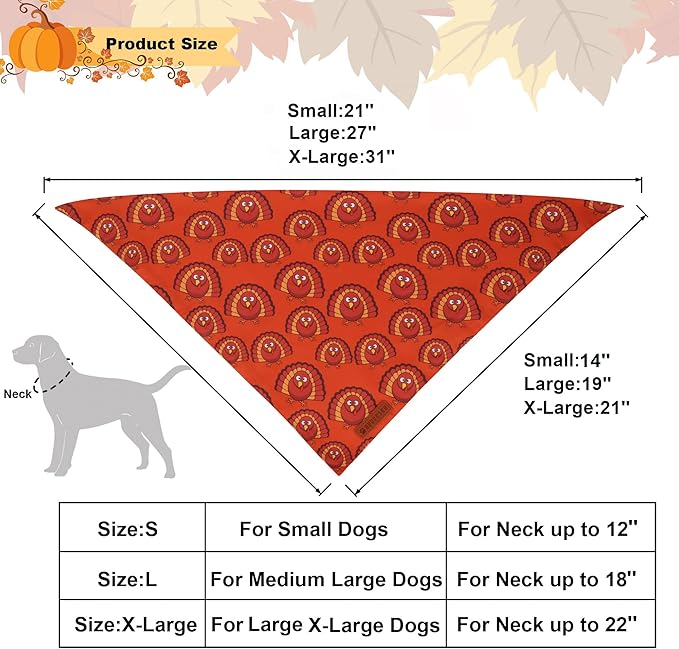 ADOGGYGO Thanksgiving Dog Bandanas 2 Pack, Reversible Pumpkin Turkey Pet Scarf, Premium Fabric, Adjustable Fit Orange Thanksgiving Bandanas for Small Dogs (Small)