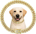 Dog Chain Designer Gold Crystal Pet Collar Cuban Link Chain with Secure Buckle Luxury Adjustable Necklacefor Small Medium Large Dogs Cats(Glod 18inch)