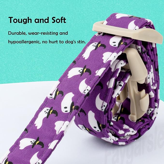 Faygarsle Halloween Dog Collar with Charm, Purple with Ghost Pattern, Adjustable Pet Collar for Small Medium Large Dogs S