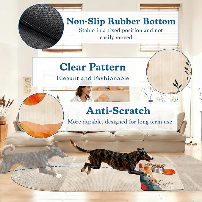 Boho Mountain Sun Pet Food Mat for Cats and Dogs–Christmas Stocking Absorbent Quick Dry Feeding Placemat, Non Slip Rubber Base, Waterproof Bowl Mat for Indoor Use, Pet Supplies 16"x24"