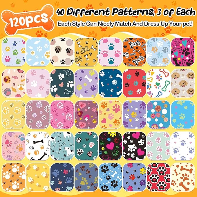 Reginary 120 Packs Dog Bandanas Bulk Christmas Dog Paw Scarf Adjustable Holiday Pet Scarf Washable Scarves Triangle Drool Bibs for Xmas Cat Pet Costume Supply