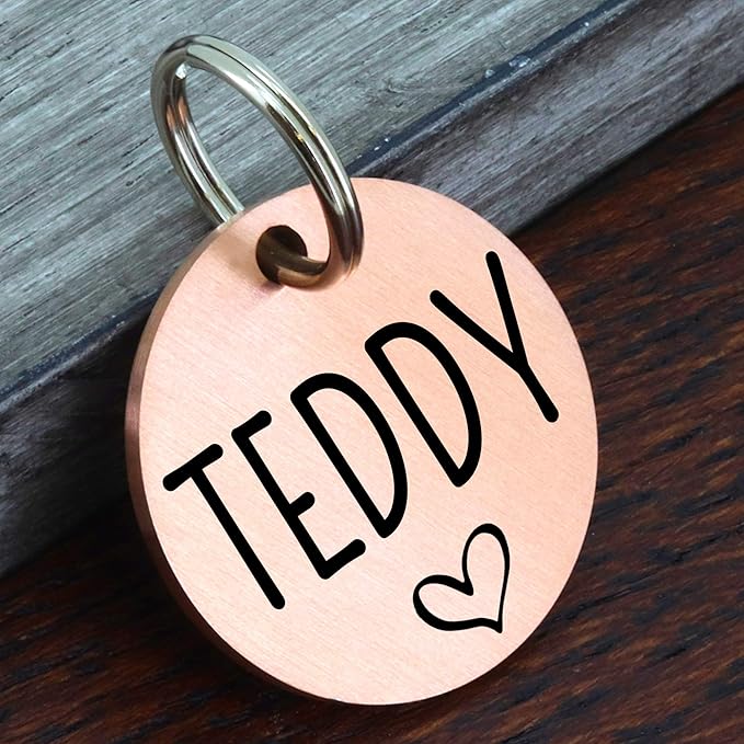 Ultra Joys Dog ID Tag, Custom Dog Tag Personalized Cat Tag, Pet ID Tag, Brushed Stainless Steel Stainless Steel Round Dog Tag Rose Gold Medium